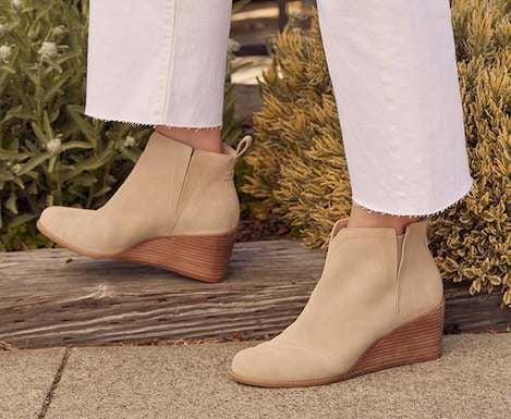 Women's Clare Oatmeal Suede Wedge Boot in oatmeal shown.