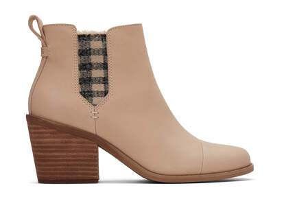 Everly Sand Leather Plaid Heeled Boot