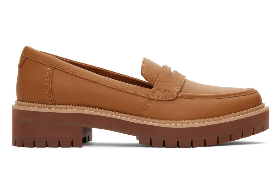 Cara Tan Leather Loafer Side View Opens in a modal