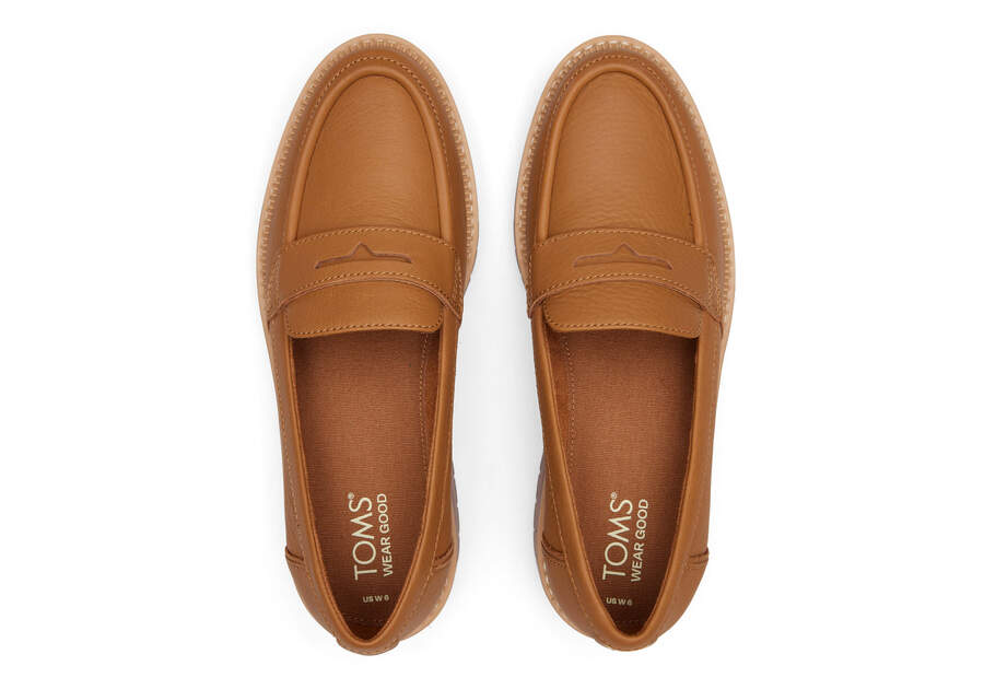 Cara Tan Leather Loafer Top View Opens in a modal