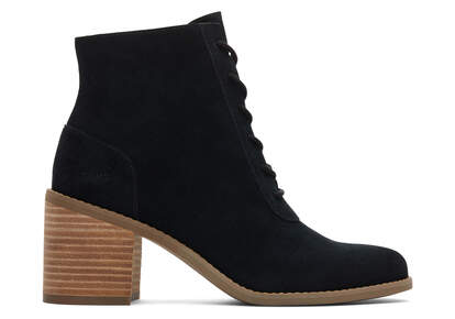 Evelyn Black Suede Lace-Up Heeled Boot