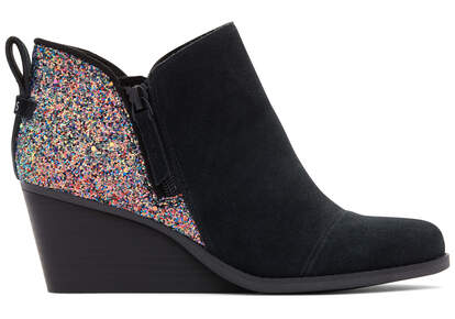 Goldie Black Suede and Chunky Glitter Wedge Boot