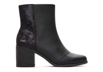 Evelyn Black Suede and Plush Foil Heeled Boot